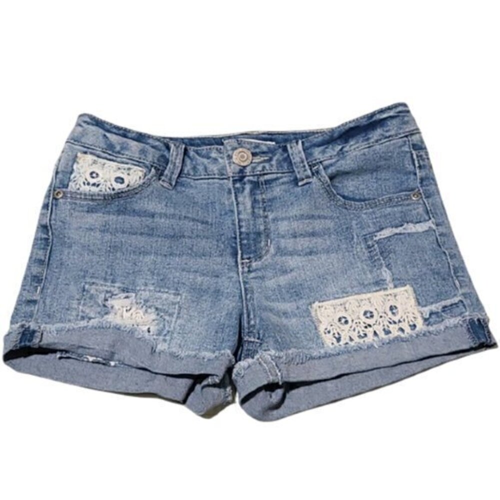 [Mudd] Light Blue Lace Cuffed Shorts - Size 12